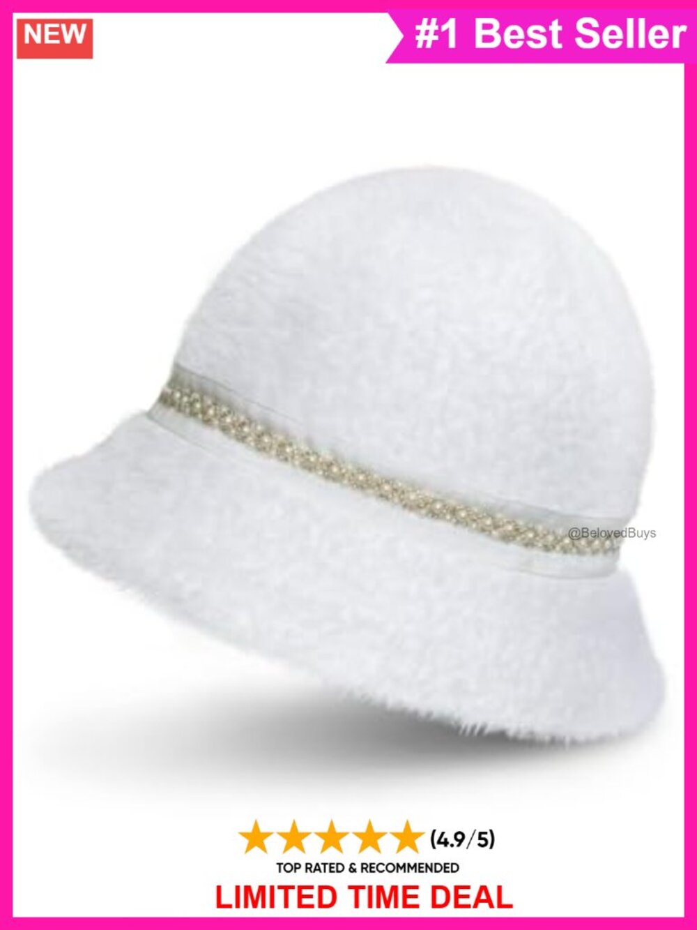 Wool Angora Blend Bucket Hat Fuzzy Winter Cloche Floral Accent